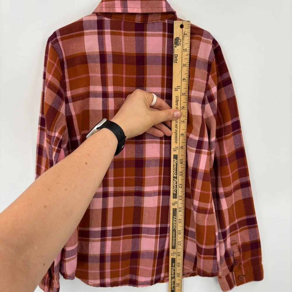 The Children's Place Flannel Shirt Kids Size 7/8 Pink Orange Plaid Button Down